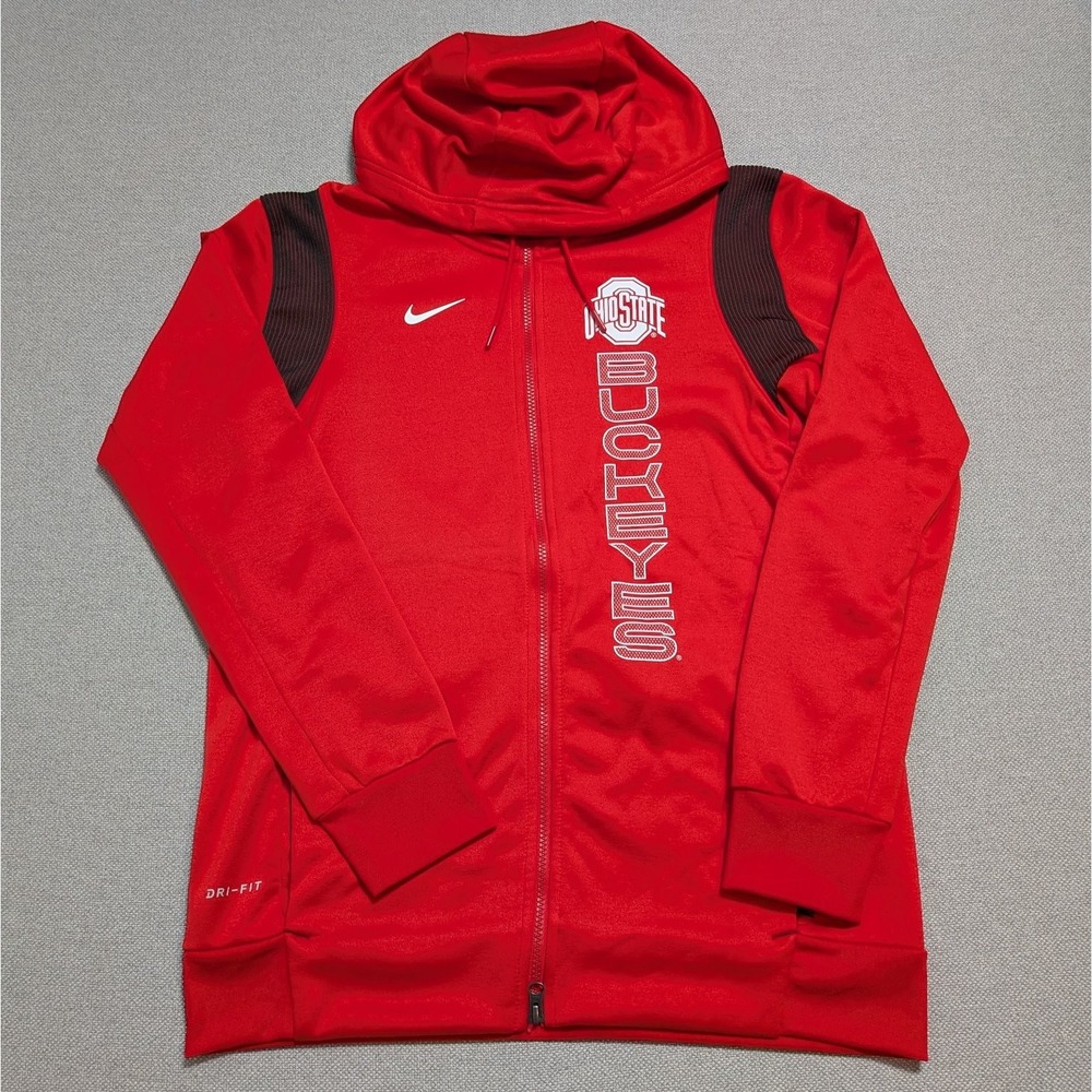 Nike Men's M Hoodie Ohio State Buckeyes Red Black DRI-FIT Full Zip On-Field